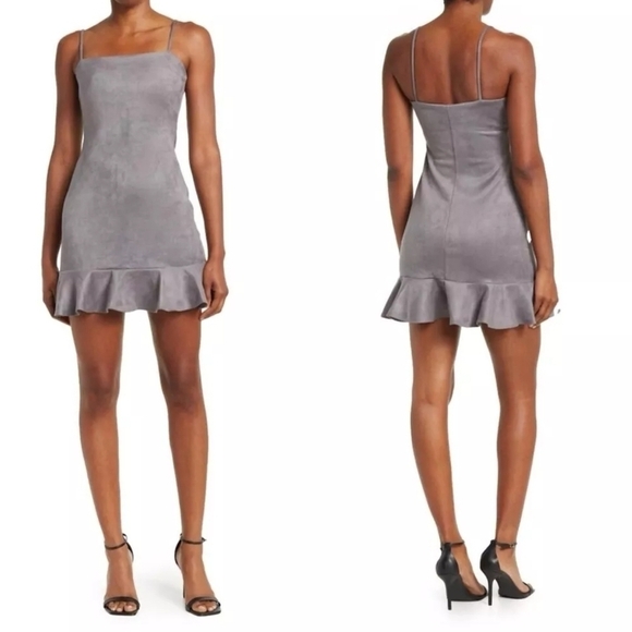 Susana Monaco Dresses & Skirts - Susana Monaco String Silver Faux Suede Ruffled Mini Dress NEW!! Size XL